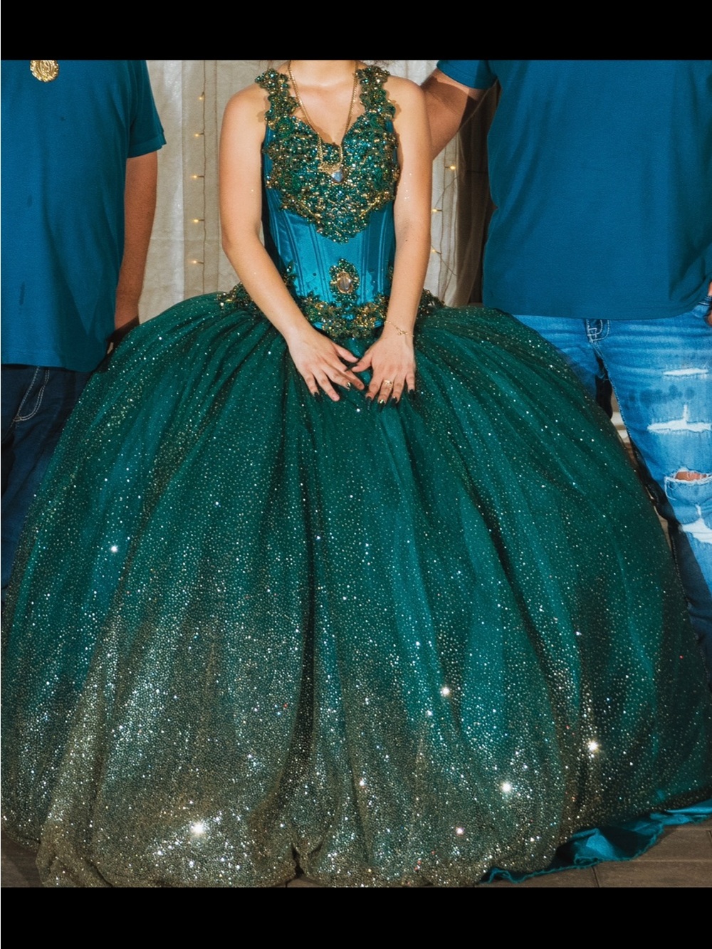RAGAZZA Teal Emerald Glitter Ball Gown